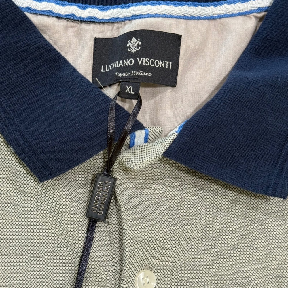 Luchiano Visconti Mens Steal Grey Polo Shirt Navy Collar FP-5017 XL NWT Preppy - Picture 3 of 11